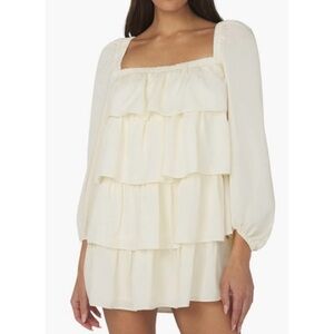 NEW WEWOREWHAT Tiered Mini Dress in Ivory